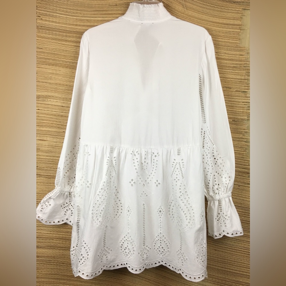 The Kooples Paris White Mini Dress With Broderie Anglaise Long Sleeve Size 2 - Picture 7 of 12